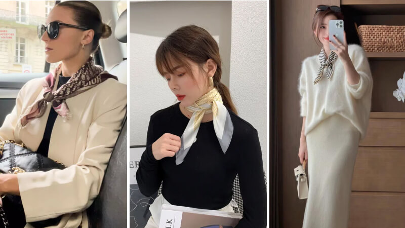 Mix đồ với khăn lụa mùa đông