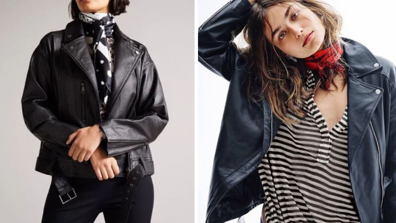 Mix khăn lụa với áo khoác da