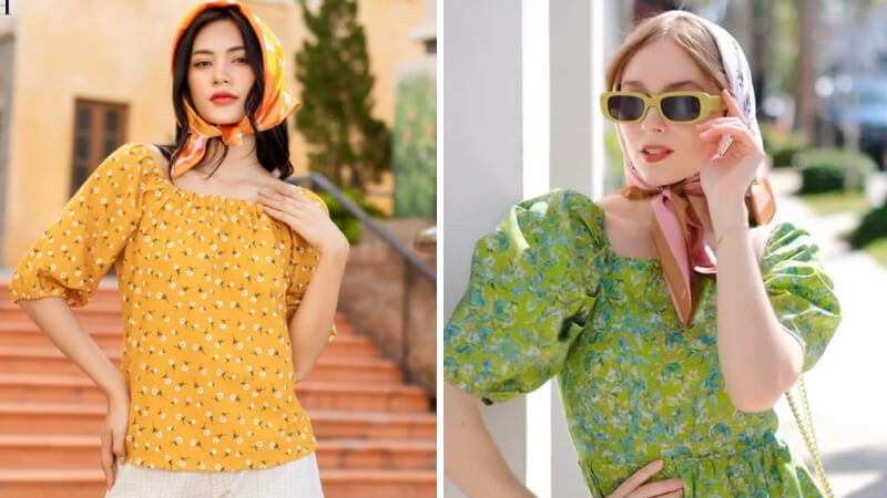 Khăn choàng cổ mix với váy hoa nhí