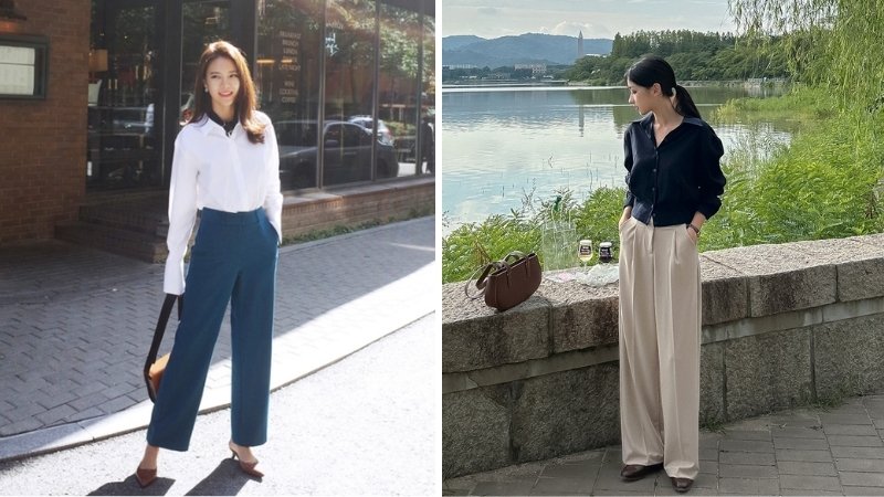 Phối quần ống suông với áo sơ mi truyền thống