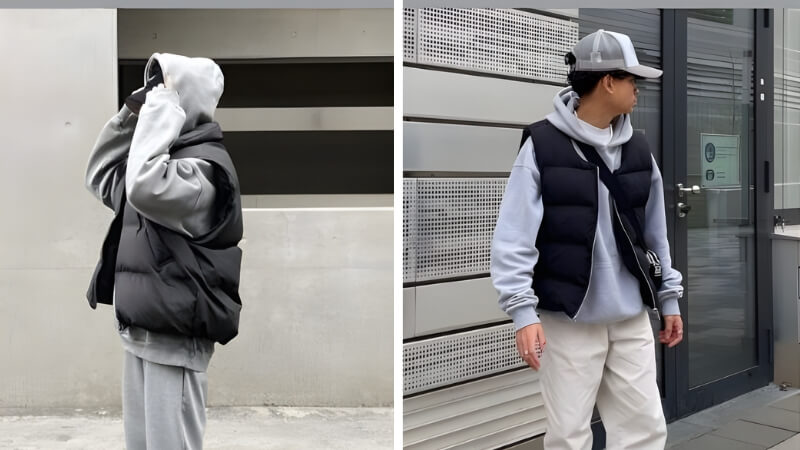 Áo khoác phao gile phối hoodie