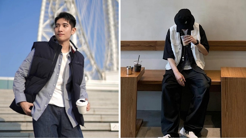 Áo gile nam phối layer thời trang