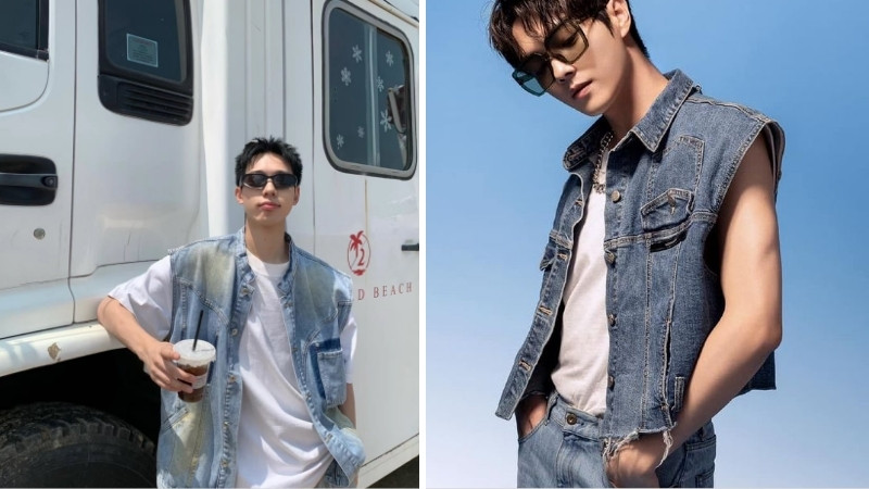 Áo gile jean phối cùng áo thun