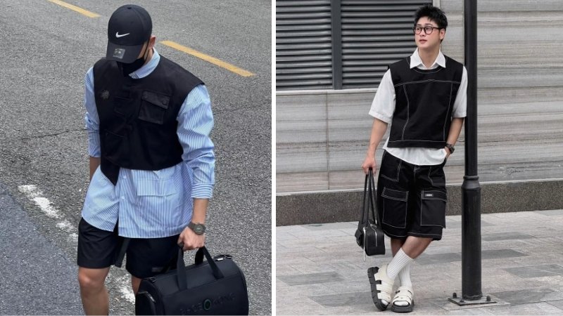 Gile croptop phối sơ mi và quần short