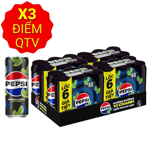 Thùng 24 lon nước ngọt Pepsi không calo vị chanh 320ml