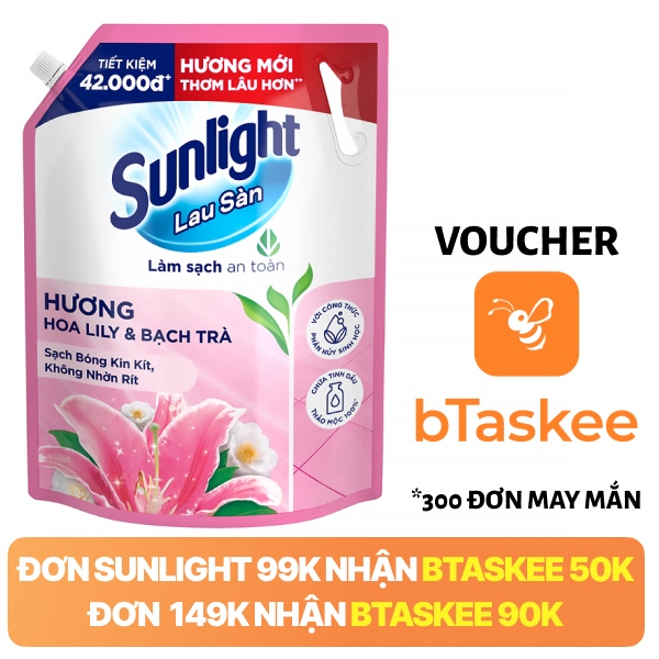 Nước lau sàn Sunlight hoa lily & bạch trà 3.6kg