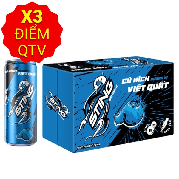 Thùng 24 lon nước tăng lực Sting việt quất 320ml