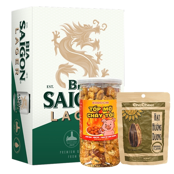 Combo 24 lon Sài Gòn Lager & Hạt hướng dương & Tóp mỡ