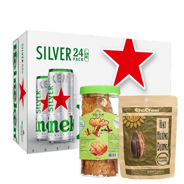 24 lon Heineken Silver 330ml & Hạt hướng dương & Mực xé