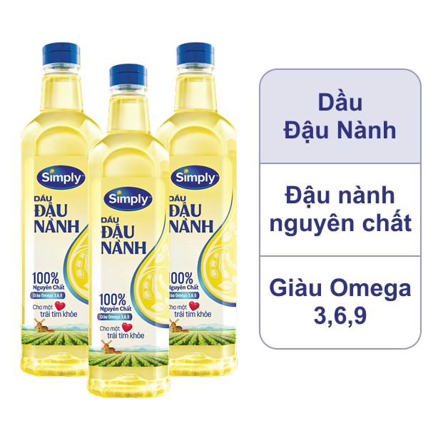 3 chai dầu đậu nành nguyên chất Simply 1 lít