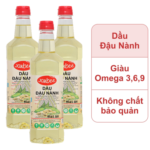 3 chai dầu đậu nành tinh luyện Janbee 1 lít