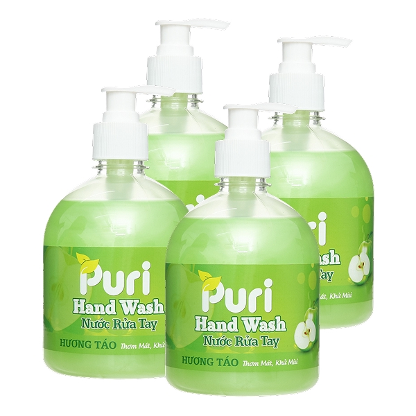 4 chai nước rửa tay Puri hương táo 500ml