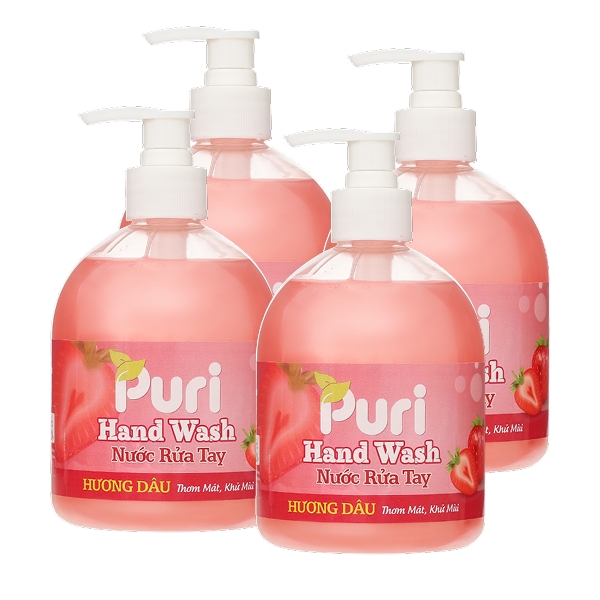 4 chai nước rửa tay Puri hương dâu 500ml