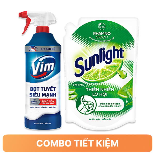 Combo Tẩy bồn cầu Vim 500ml & Nước rửa chén Sunlight 1.9 lít