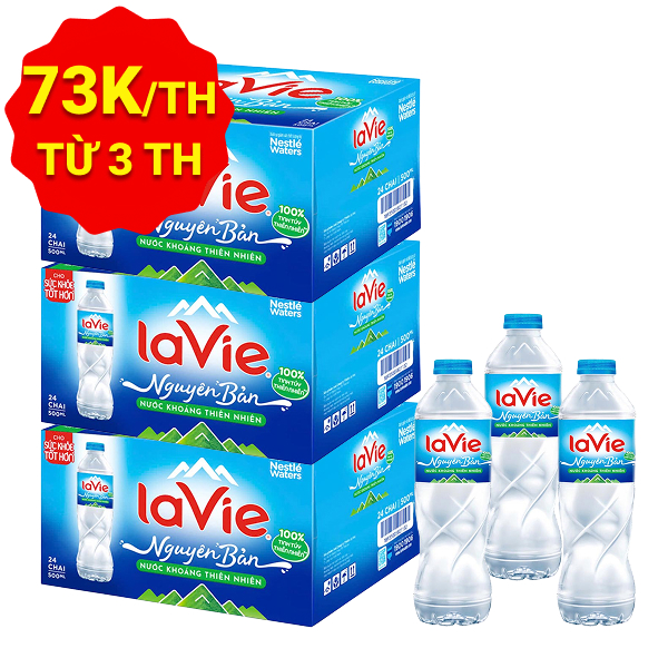 3 thùng 24 chai nước khoáng La Vie 500ml