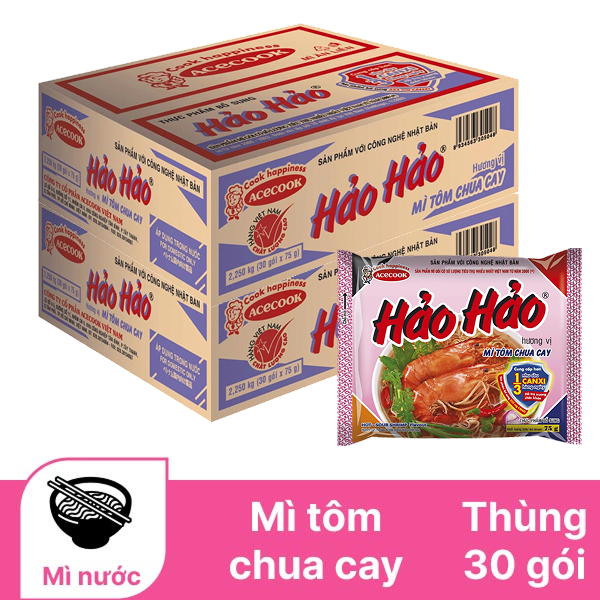 2 thùng 30 gói mì Hảo Hảo tôm chua cay 75g