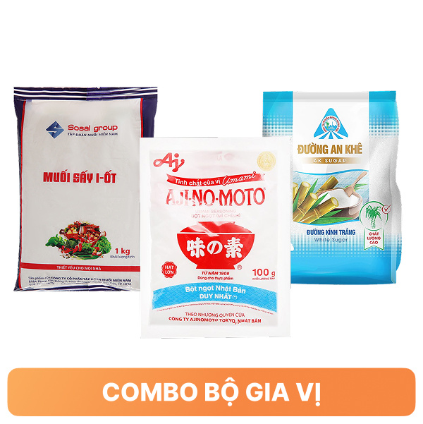 Combo bộ gia vị - Muối tinh sấy, đường kính trắng, bột ngọt