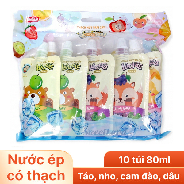 Lốc 10 túi nước trái cây có thạch Lúc Lắc 80ml