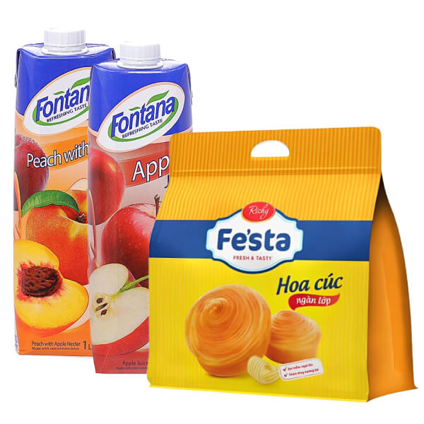 Combo bánh mì Fe'sta Richy & 2 hộp nước ép táo đào Fontana