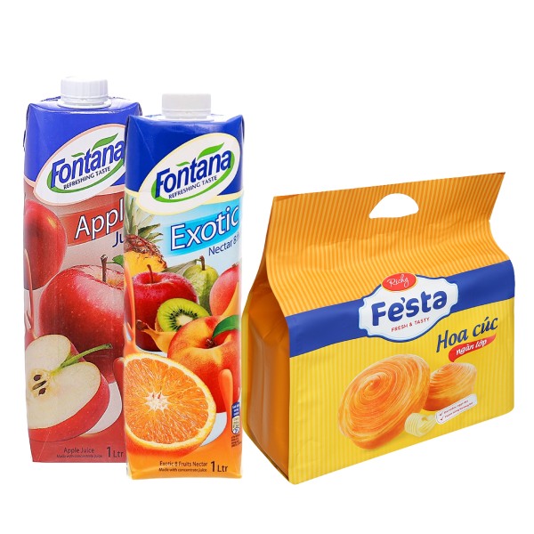 Combo bánh mì hoa cúc Fe'sta 120g & 2 hộp nước ép Fontana