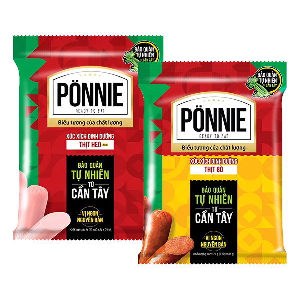 2 gói xúc xích vị bò và heo Ponnie 175g