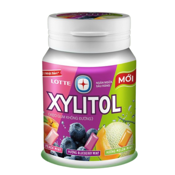Kẹo gum không đường Lotte Xylitol hương trái cây hỗn hợp hũ 55.1g