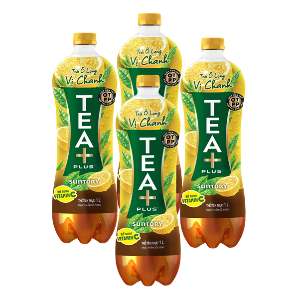 4 chai trà ô long Tea Plus vị chanh 1 lít