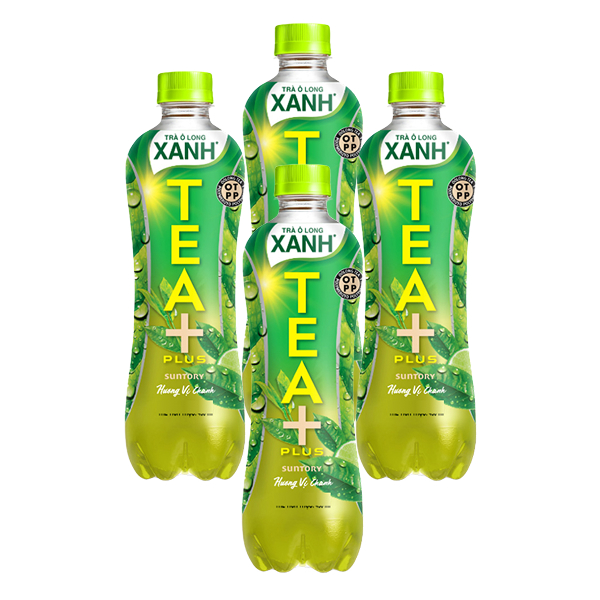 4 chai trà ô long xanh hương chanh Tea Plus 1 lít