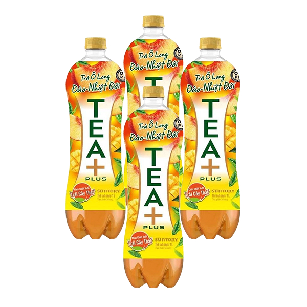 4 chai trà ô long Tea Plus vị đào 1 lít
