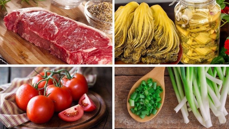 Nguyên liệu làm canh dưa chua thịt bò