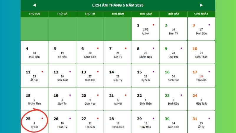 Ngày 25/05/2026 - Ngày Thụ Tử