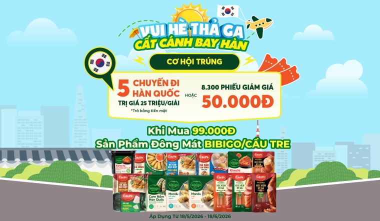 Mua hàng đông mát Bibigo/Cầu tre từ 99k cơ hội trúng vé du lịch Hàn Quốc