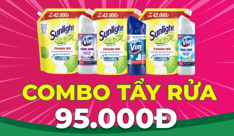 Ưu đãi Combo: Nước rửa chén Sunlight và Tẩy vệ sinh Vim chỉ 95k