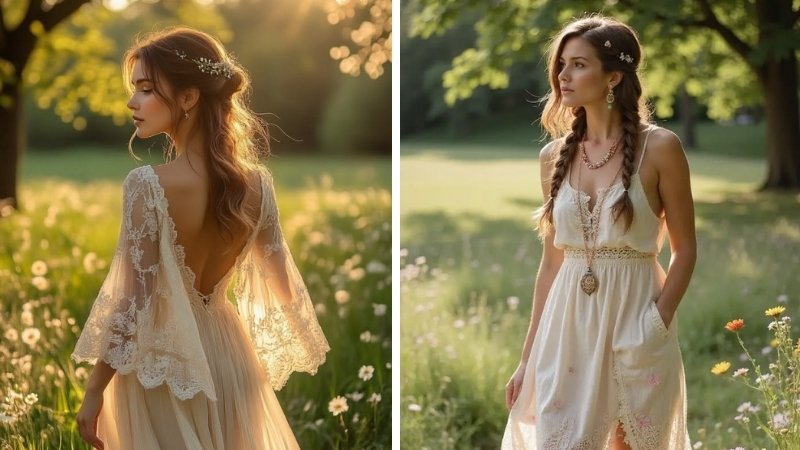 Tết tóc Bohemian kết hợp outfit mang phong cách vintage