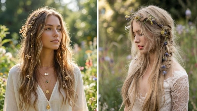 Tết tóc Boho kết hợp tóc xoăn