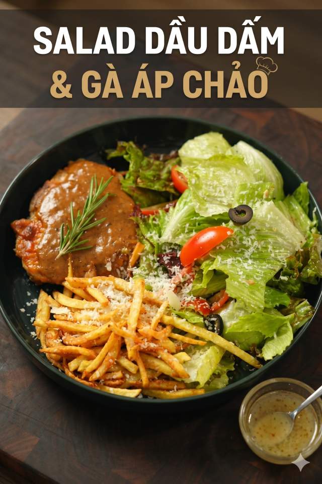Cách làm salad dầu dấm và gà áp chảo thanh mát, ức gà mềm mọng healthy