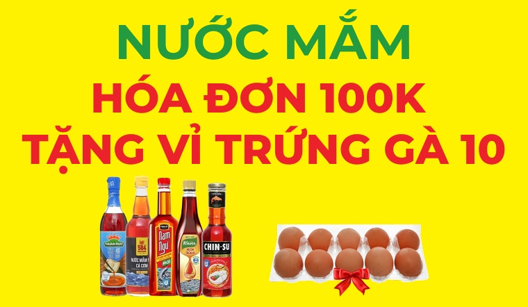 Mua nước mắm từ 100k - tặng vỉ trứng gà 10 quả tại Bách hóa XANH
