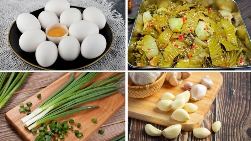 Nguyên liệu làm cải chua xào trứng Nguyên liệu làm cải chua xào trứng