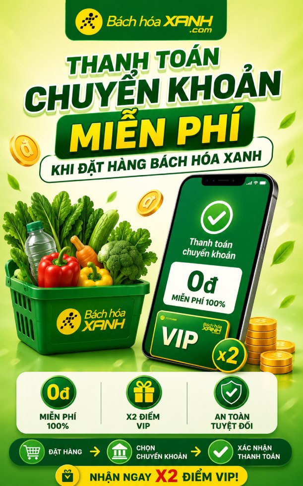 Hướng dẫn thanh toán chuyển khoản miễn phí khi đặt hàng tại Bách hóa XANH