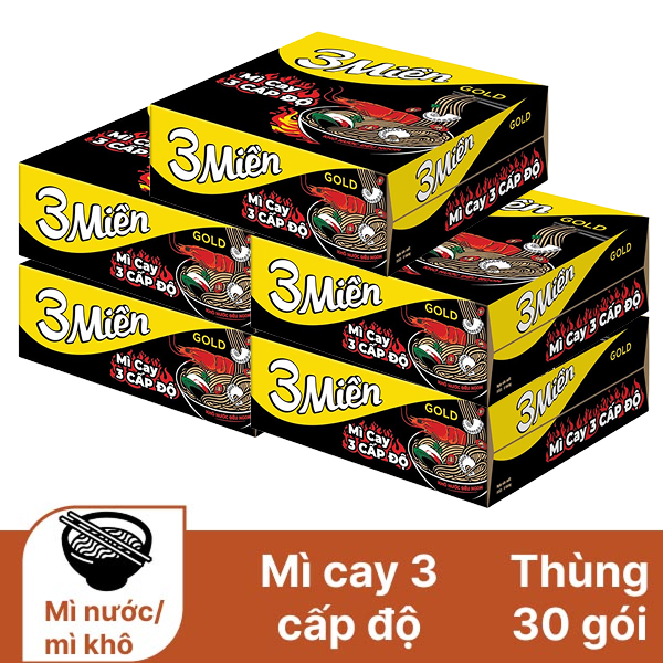 5 thùng mì 3 Miền Gold cay 3 cấp độ 75g