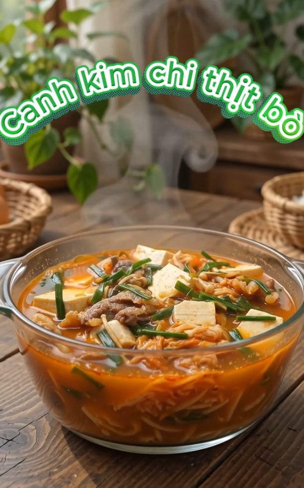 2 cách nấu canh kim chi thịt bò nóng hổi vừa thổi vừa ăn
