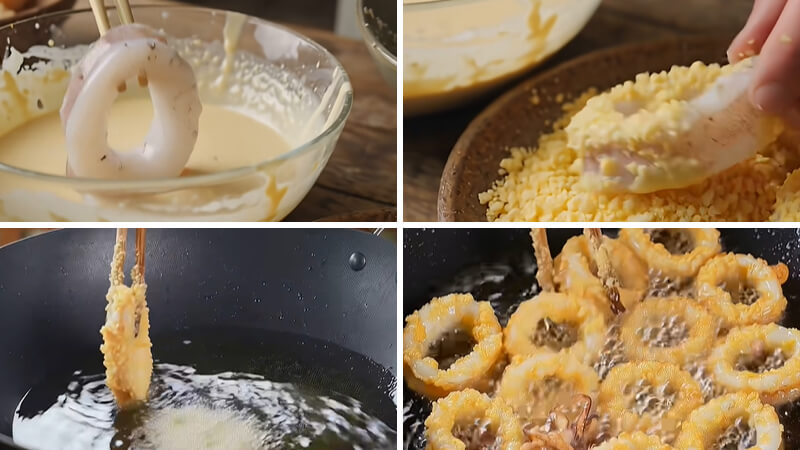 Nhúng bột và chiên mực