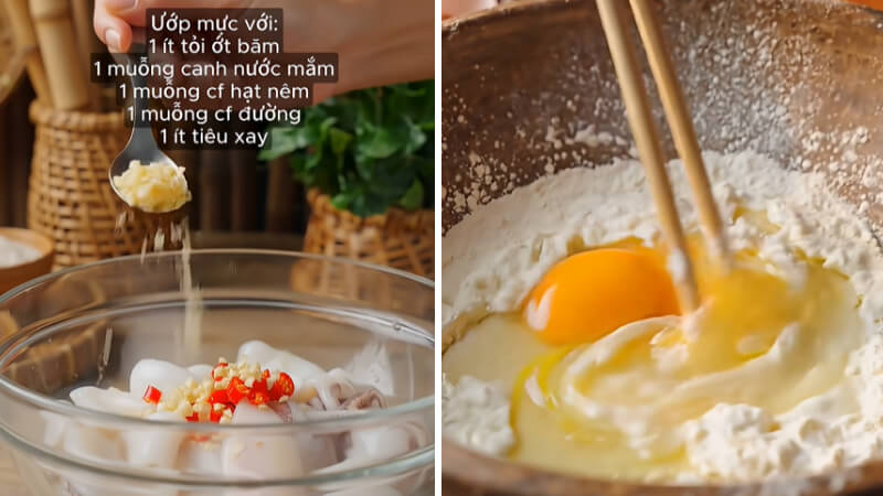 Tẩm ướp gia vị và pha bột