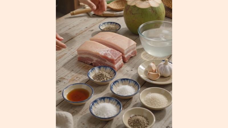 Nguyên liệu làm món thịt heo khìa nước dừa