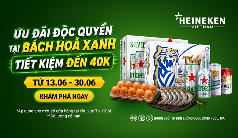 Ưu đãi độc quyền bia: Tiết kiệm 40K, tặng quà khủng tại Bách hóa XANH