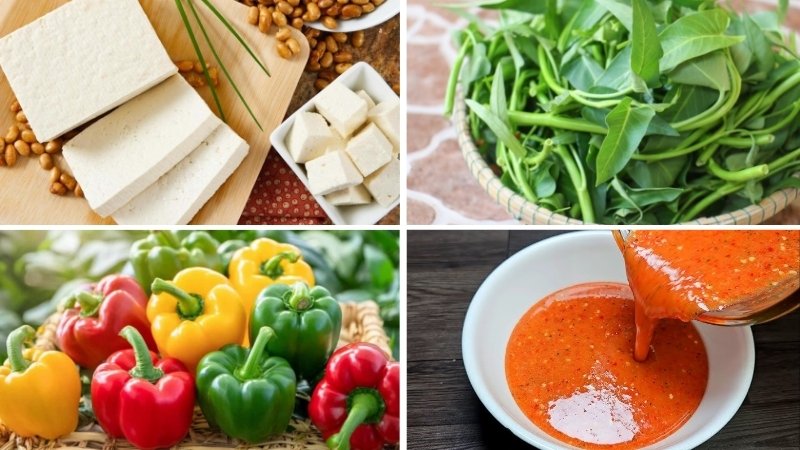 Nguyên liệu làm gỏi đậu hũ rau muống