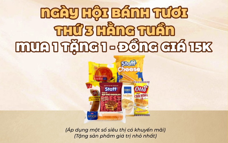 Ngày hội Bánh Tươi Thứ 3 Hàng Tuần: Đồng giá 5K, 10K, 15K