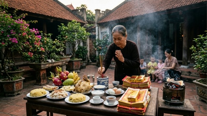 Thắp 3 nén nhang, đọc văn khấn với tâm thế thành kính, âm lượng vừa phải, rõ ràng