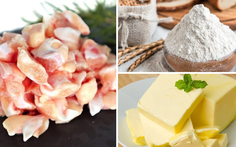 Nguyên liệu làm sụn gà chiên sốt bơ cay