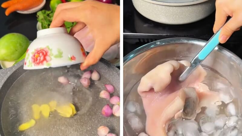 Luộc và sơ chế tai heo 
